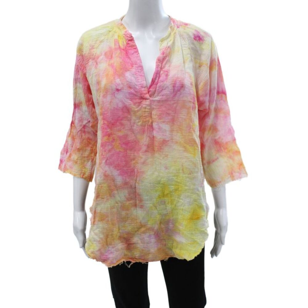 Love Tanjane Women Boho Multi V-Neck Cotton 3/4 Sleeve Tunic Size XS